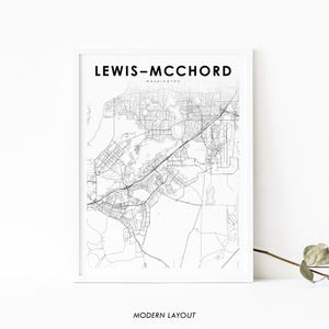 GelenkbasisLewis–McChord WA Karte Druck, Tacoma Washington USA Karte Kunst Poster, Stadt Straßenkarte Druckbare Karte