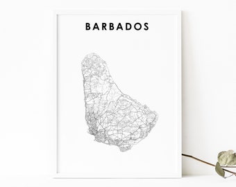 Barbados Map Print, Country Road Map Poster, Caribbean America Bridgetown Map Art, Nursery Room Wall Office Decor, Printable Map