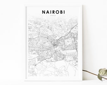 Nairobi Kenya karta tryck, kartkonst affisch, Nyrobi Afrika stad gata vägkarta tryck, barnrum vägg kontorsdekor, utskrivbar karta