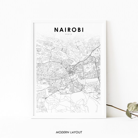 Nairobi Kenya Map Print, Map Art Poster, Nyrobi Africa City Street Road Map Print, Nursery Room Wall Office Decor, Printable Map