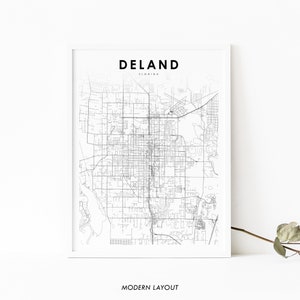 DeLand FL kaart afdrukken, Florida USA kaart Art Poster, Volusia County, City Street routekaart afdrukken, kinderkamer muur Office Decor, afdrukbare kaart