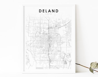 DeLand FL Map Print, Florida USA Map Art Poster, Volusia County, City Street Road Map Print, Nursery Room Wall Office Decor, Printable Map