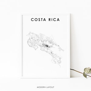 Costa Rica kaart afdrukken, land routekaart kunst poster, Caribisch Midden-Amerika San José kaart kunst, kinderkamer muur kantoor decor, afdrukbare kaart
