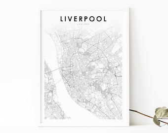 Liverpool England Map Print, United Kingdom UK Map Art Poster, City Street Road Map Print, Nursery Room Wall Office Decor, Printable Map