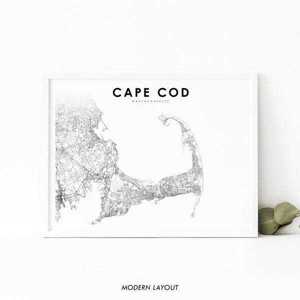 Cape Cod MA Map Print, Massachusetts USA Map Art Poster, City Road Street Map Print, Nursery Room Wall Office Decor, Printable Map