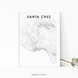 Santa Cruz County CA Map Print, California USA Map Art Poster, City Street Map Print, Nursery Room, Office Wall Decor, Minimalist Printable