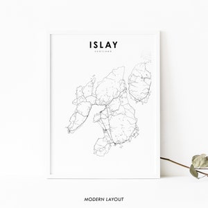 Impressão de mapa de Islay Escócia, mapa de arte do Reino Unido Reino Unido, impressão de mapa de estrada de cidade, quarto de berçário, decoração de parede de escritório para impressão