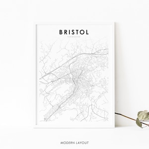 Bristol TN Map Print, Tennessee USA Map Art Poster, Sullivan, City Street Road Map Print, Nursery Room Wall Office Decor, Printable Map