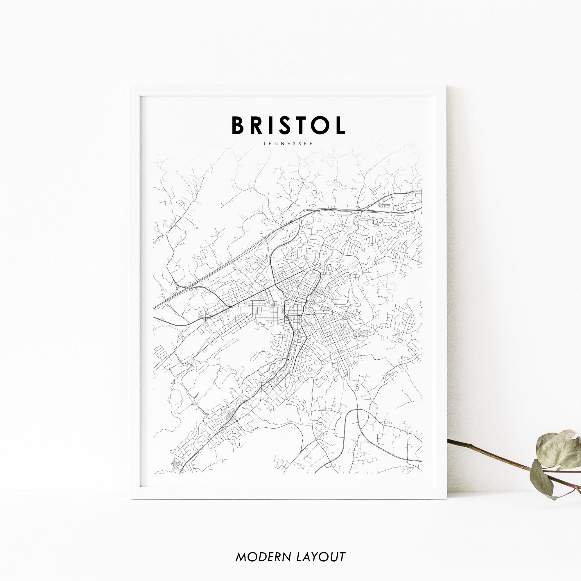 Bristol TN Map Print Tennessee USA Map Art Poster Sullivan - Etsy