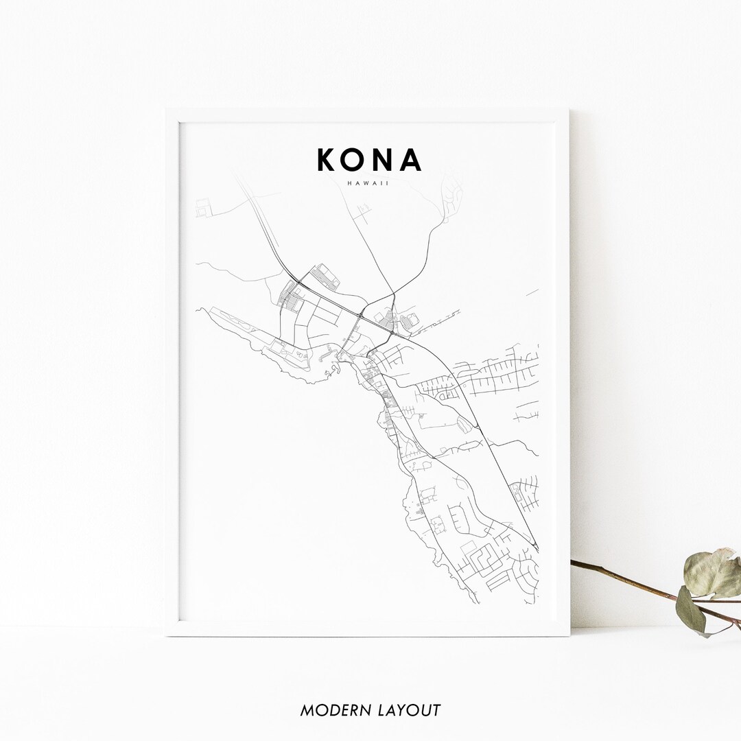 Kailuakona HI Map Print, Hawaii USA Map Art Poster, Kona Big Island Hawaiʻi Road Map Print