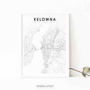 Kelowna BC Canada kaart afdrukken, British Columbia kaart Art Poster, City Street routekaart afdrukken, kinderkamer muur Office Decor, afdrukbare kaart