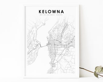 Kelowna BC Canada Map Print, British Columbia Map Art Poster, City Street Road Map Print, Nursery Room Wall Office Decor, Printable Map