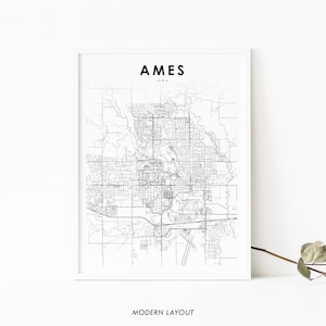 Ames IA Map Print, Iowa USA Map Art Poster, Story County, City Street Road Map Print, Nursery Room Wall Office Decor, Printable Map