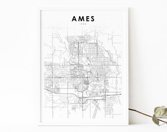Ames IA Map Print, Iowa USA Map Art Poster, Story County, City Street Road Map Print, Nursery Room Wall Office Decor, Printable Map