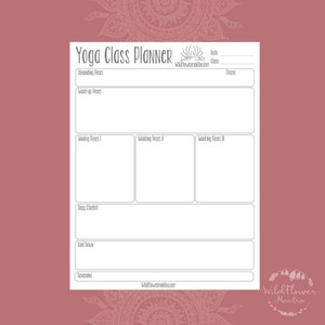 Yoga Class Planner, Printable Yoga Sequence Planner, Yoga Sequencing, Yoga Digital Planner