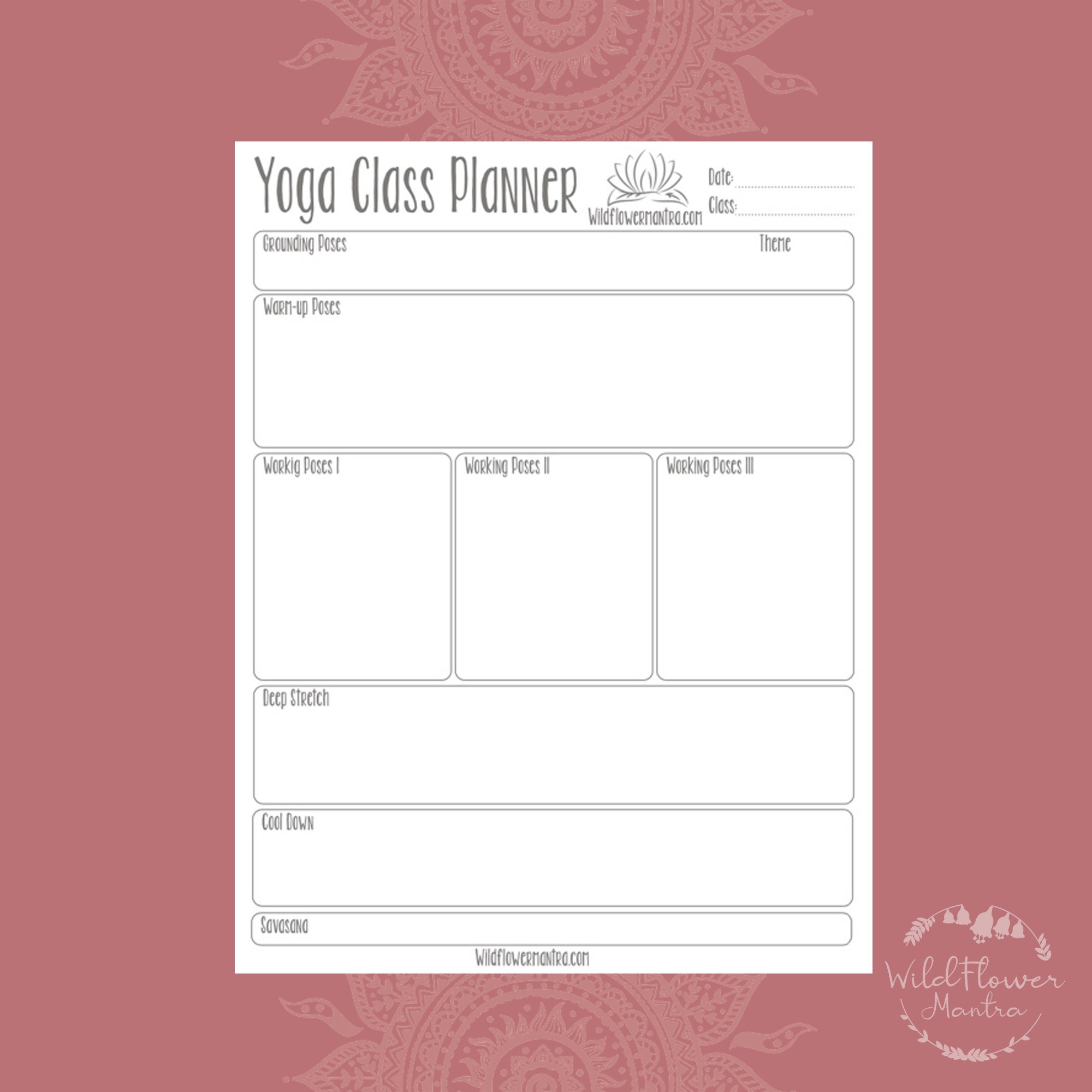 Yoga Class Planner, Printable Yoga Sequence Planner, Yoga