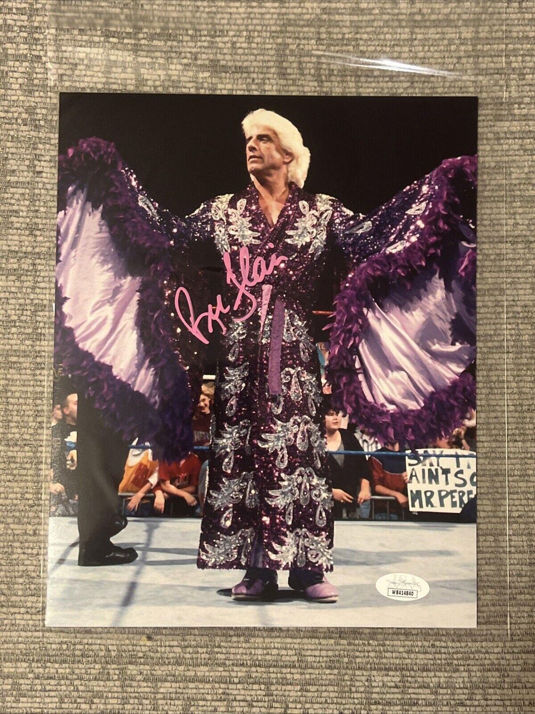 Botte De Lutte Dédicacée Par Ric Flair - Navy - Authentifiée JSA - WWE WWF - Objet Collector