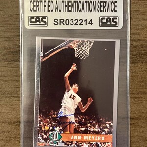 Cartão autografado de Ann Meyers, basquete feminino, HOF, autenticado NM-MT