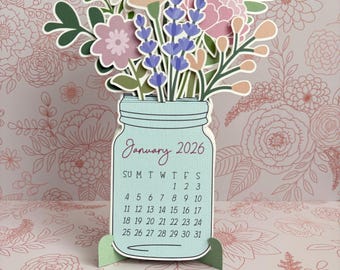 Calendário de mesa floral 2026