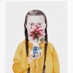 Greta Fine Art Print Illustration Portrait Climate Change Wall Poster Home Décor Swedish Artwork Sweden 30 x 40 cm