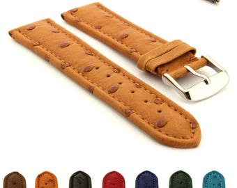 18mm 20mm 22mm 24mm Genuine Ostrich Leather Skin Watch Strap Band Amsterdam Brown Black Blue Red Green Grey, Spring Bars