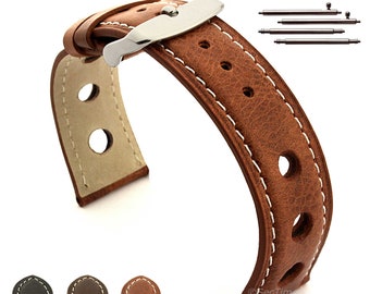 18mm 20mm 22mm 24mm Genuine Leather Watch Strap Band Twister RS Rally Racing, SS. Buckle, Classic / Quick Release Spring Bars Black Brown