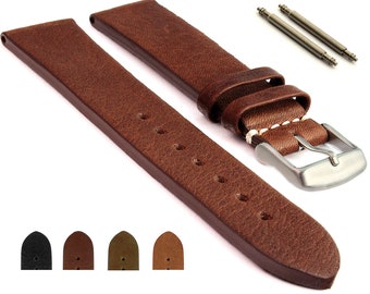 Genuine Leather Watch Strap Prague: Brushed Buckle, Spring Bars