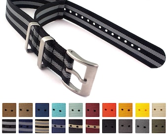 18mm 19mm 20mm 21mm 22mm 24mm Ribbed Nylon Nato Watch Strap Band Fixed/Standard Lugs Black Grey Blue Green Orange Maroon Yellow Khaki White