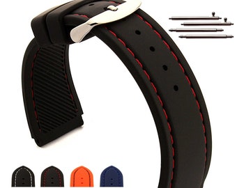 Correa de reloj de silicona resistente al agua ASTRO Classic/Quicik Release, 18 mm, 20 mm, 22 mm y 24 mm, con esquinas dentadas, barras de resorte, color negro, naranja y azul