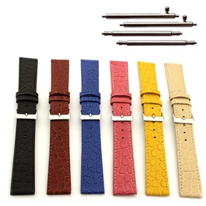 12mm 14mm 16mm 18mm 20mm 22mm Genuine Leather Watch Strap Band Croco Grain Arizona Classic, Quick Release Black Brown Blue Pink Yellow Beige