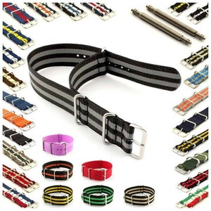 16mm 18mm 20mm 22mm 24mm Nylon Nato Watch Strap Band Fixed/Standard Lugs Black Grey Blue Green Red Brown Orange Yellow White Lilac Cream