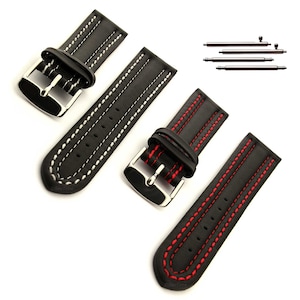 18mm 20mm Men&#39;s Genuine Leather Replacement Watch Strap Band Zurich Classic / Quick Release Spring Bars, SS. Buckle - Black (White, Red)