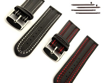18mm 20mm Men's Genuine Leather Replacement Watch Strap Band Zurich Classic / Quick Release Spring Bars, SS. Buckle - Black (White, Red)