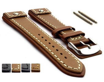 20mm 22mm Military Style Genuine Leather Watch Strap Band For Fixed Lugs / Open Ended Secured with Screw Brown Black FL