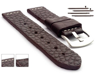 Bracelet de montre en cuir véritable marron foncé 20 mm 22 mm Basta avec barres à ressort classiques ou à dégagement rapide