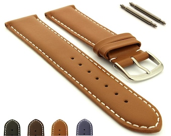 Bracelet de montre en cuir véritable 17 mm, 19 mm 21 mm, 23 mm, boucle en acier inoxydable Genk, barres à ressort, noir marron bleu