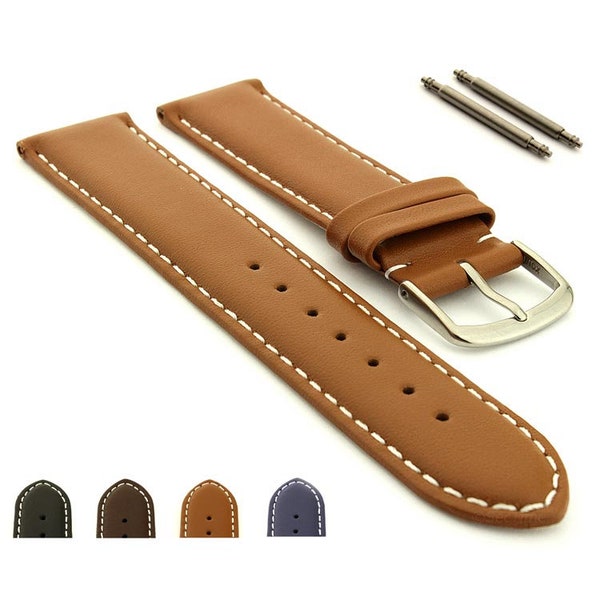 17mm 19mm 21mm 23mm Genuine Leather Watch Strap Band Genk Stainless Steel Buckle Spring Bars Black Brown Blue