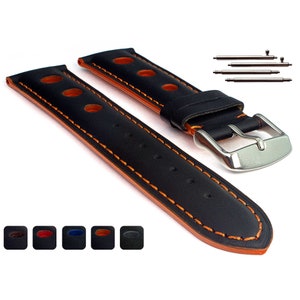 18mm 20mm 22mm 24mm Genuine Leather Watch Strap Band Tempo Rally Racing Classic / Quick Release Spring Bars Brown Black Red Blue Orange Grey