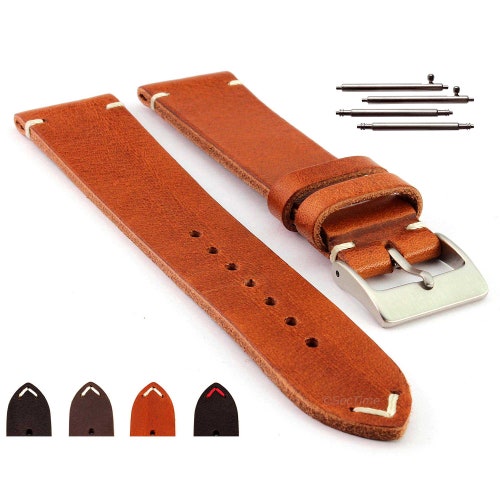 18mm 20mm 22mm 24mm Genuine Leather Cross Stitched Watch Strap Etsy