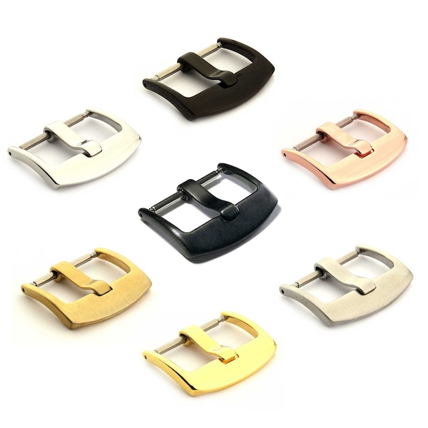 18mm 20mm 22mm 24mm Stainless Steel Tang Buckle BRD for Watch Band Strap Polished Brushed, Silver Yellow Rose Gold Black