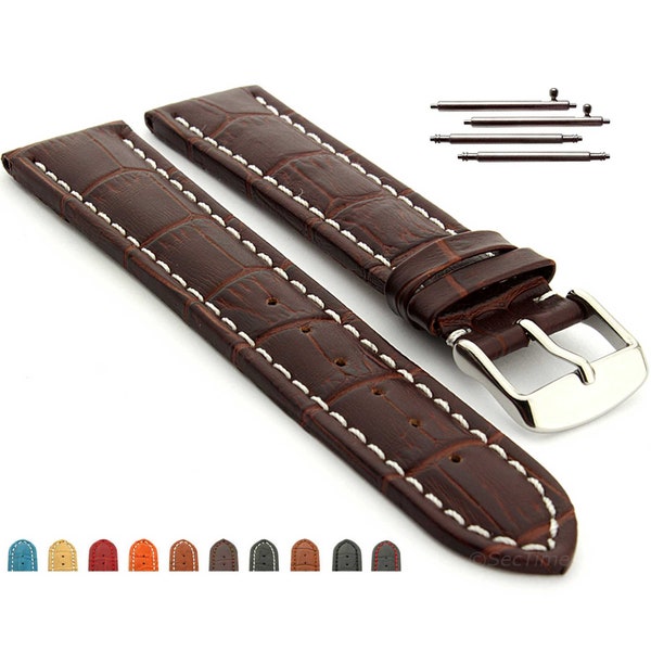 18mm 20mm 22mm 24mm 26mm 28mm 30mm Quick Release / Classic Leather Watch Strap Band Croco Grain Brown Black Red Orange Blue White Beige