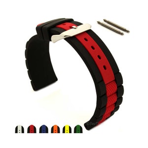 20mm 22mm 24mm Two-colour Silicone Rubber Waterproof Watch Strap Band FORTE Spring Bars - Black (White, Red, Blue, Orange, Yellow)