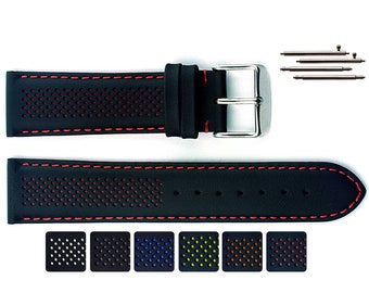 18mm 20mm 22mm 24mm Black Genuine Leather Watch Strap Band Oscar Classic / Quick Release Pins (Red Orange Yellow Blue Grey White)