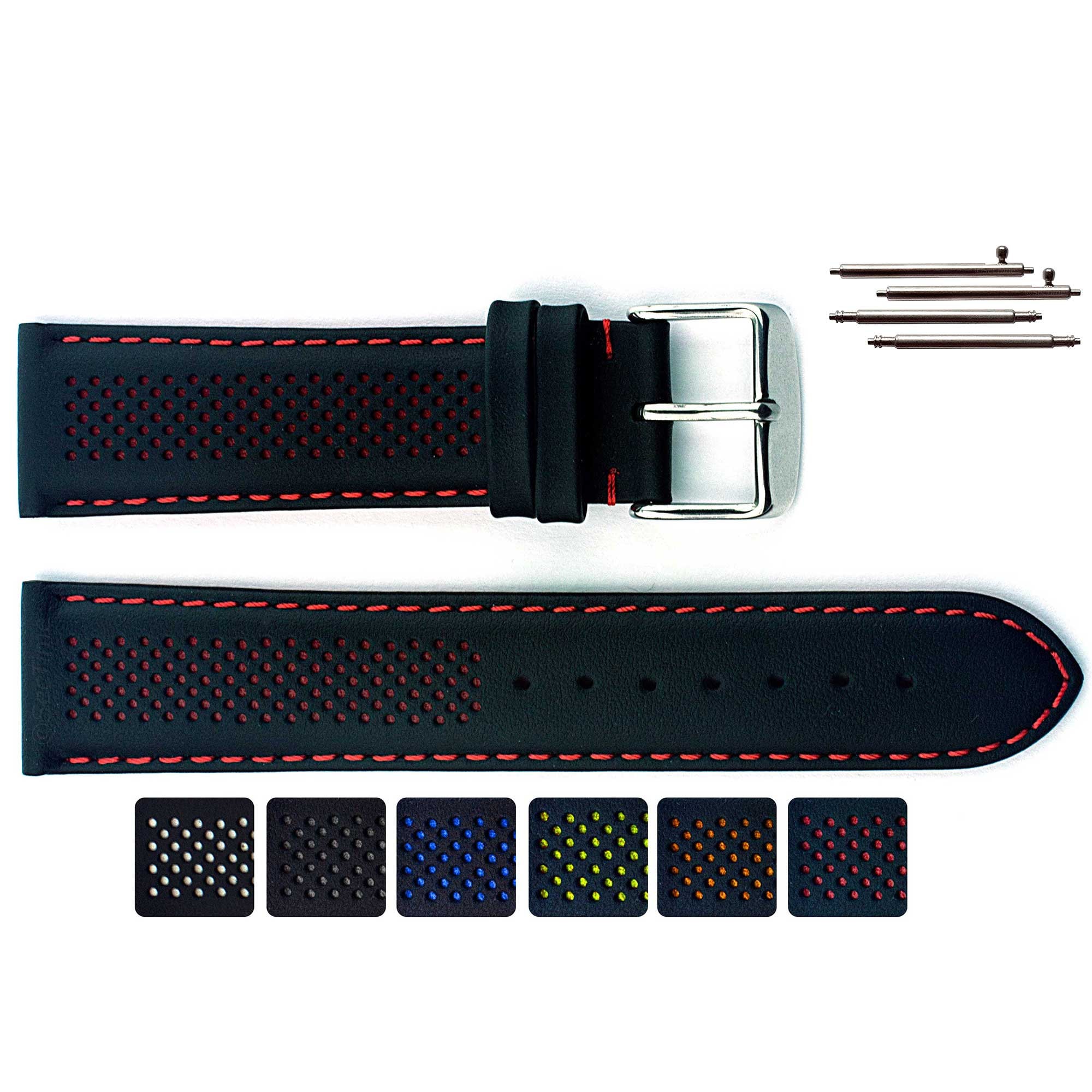 Cinturino Orologio 22mm Cinturino Orologio Nero In Vera Pelle Forato Laser - Misure 18, 20, 22, 24 Mm, Con Chiusura Semplice Cinturino 22mm