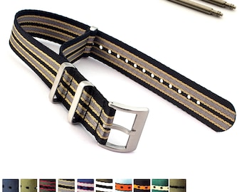 18mm 19mm 20mm 21mm 22mm 24mm Seatbelt Nylon Nato Watch Strap Band Fixed/Standard Lugs Black Grey Blue Green Orange Yellow Khaki White