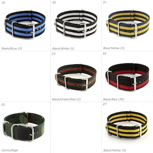 16mm 18mm 20mm 22mm 24mm Nylon Nato Watch Strap Band Fixed/Standard Lugs Black Grey Blue Green Red Brown Orange Yellow White Lilac Cream zdjęcie 4