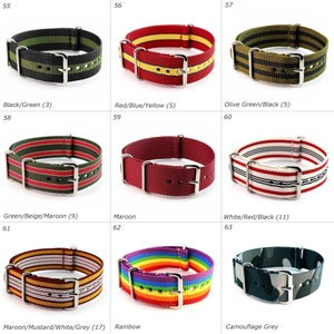 16mm 18mm 20mm 22mm 24mm Nylon Nato Watch Strap Band Fixed/Standard Lugs Black Grey Blue Green Red Brown Orange Yellow White Lilac Cream zdjęcie 8