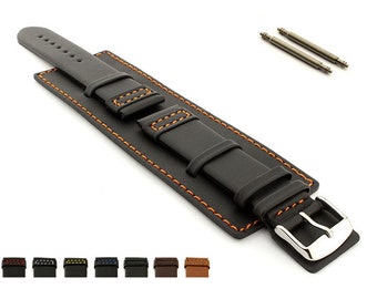 18mm 20mm 22mm 24mm Men's Genuine Leather Watch Strap Band SOLAR Wrist Cuff and Buckle Pad SS. Buckle Spring Bars Black Brown
