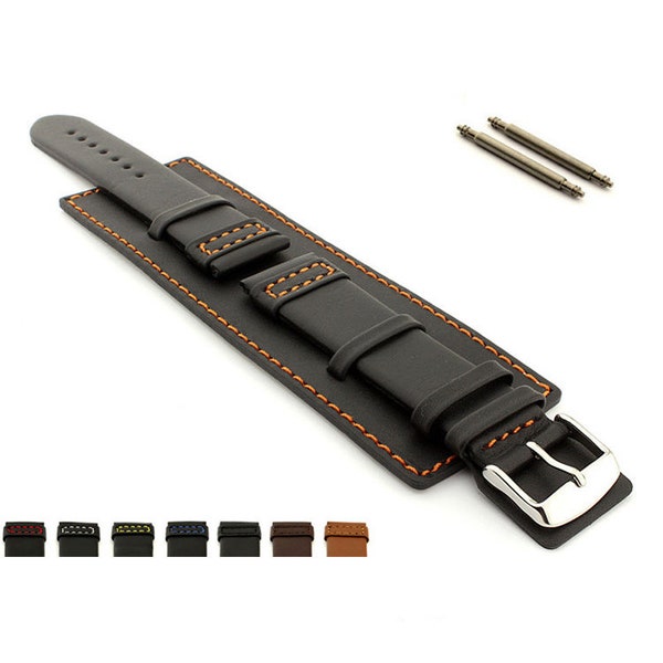 18mm 20mm 22mm 24mm Men's Genuine Leather Watch Strap Band SOLAR Wrist Cuff and Buckle Pad SS. Buckle Spring Bars Black Brown