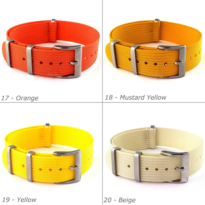 18 mm 19 mm 20 mm 21 mm 22 mm 24 mm Bracelet de montre otan en nylon nervuré, cosses fixes/standard Noir gris bleu vert orange bordeaux jaune kaki image 6
